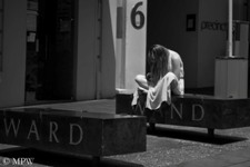 Queen Street Auckland city, black and white photo by Mike Wheelton